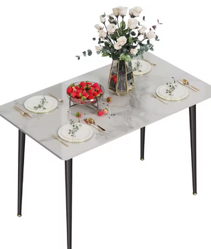 Moderne Marmeren Eettafel 120 cm – Rechthoekig & Metalen Frame