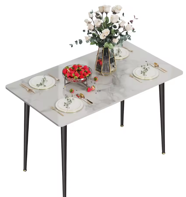 Moderne Marmeren Eettafel 120 cm – Rechthoekig & Metalen Frame