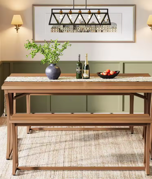 Eettafelset voor 4–6 Personen – Tafel met 2 Banken & Tafelloper
