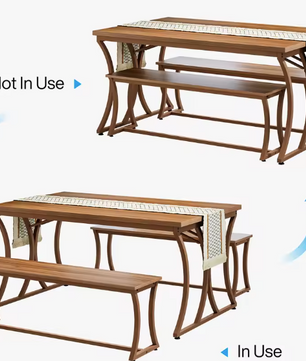 Eettafelset voor 4–6 Personen – Tafel met 2 Banken & Tafelloper