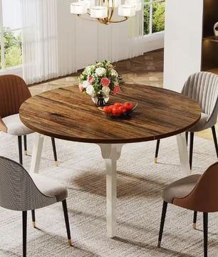 Ronde Eettafel 120 cm – Wit & Rustiek Bruin voor 4–6 Personen