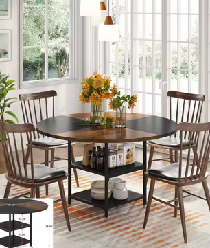 Ronde Eettafel 120 cm – Wit & Rustiek Bruin voor 4–6 Personen
