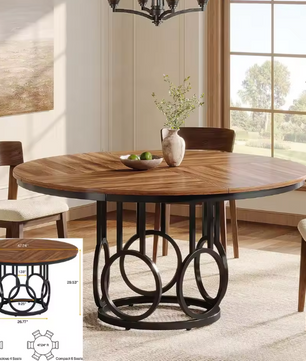 Ronde Eettafel 120 cm – Wit & Rustiek Bruin voor 4–6 Personen