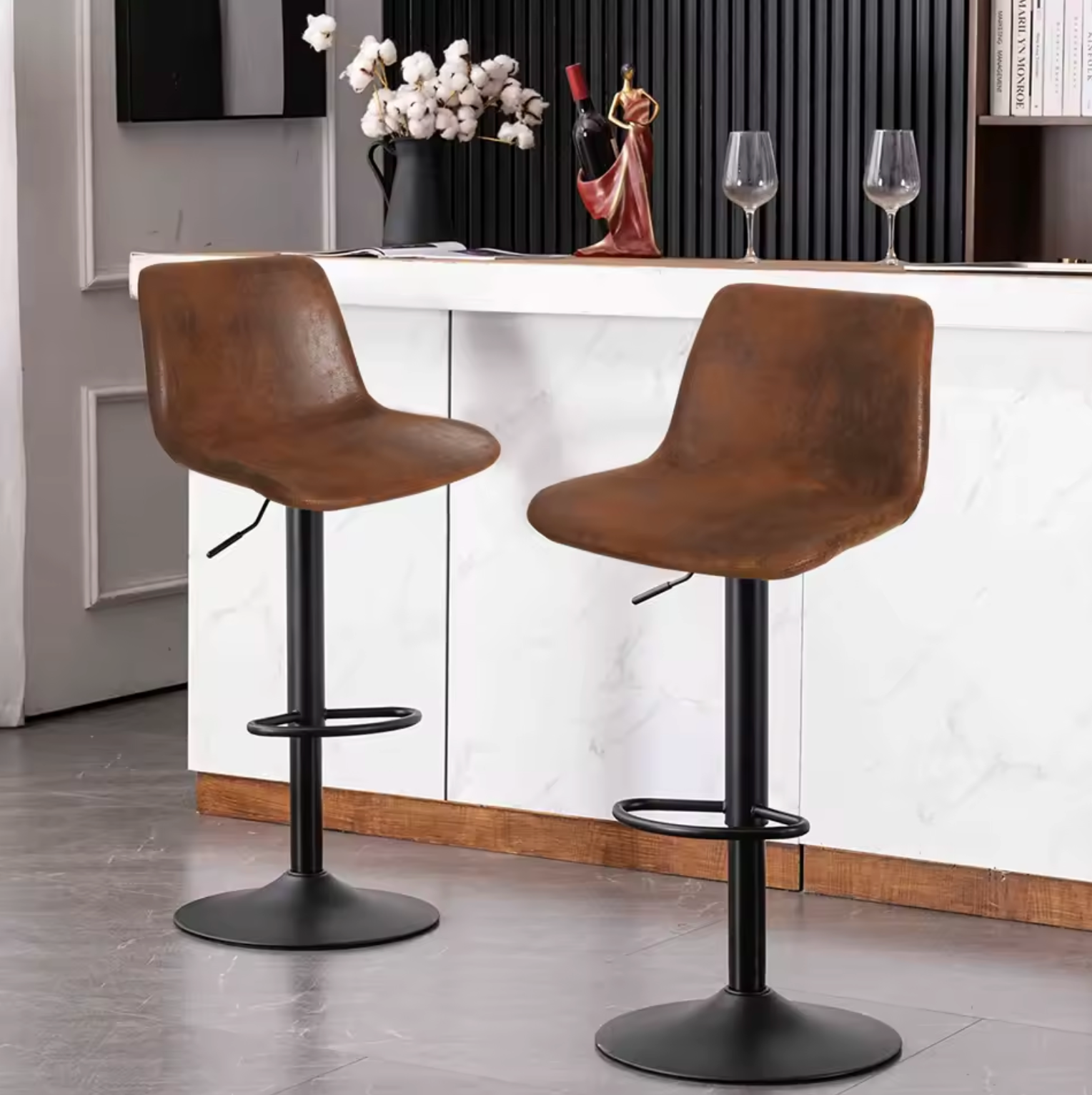 Set van 2 Verstelbare Vintage Barkrukken – Diepbruin – Industrieel Design