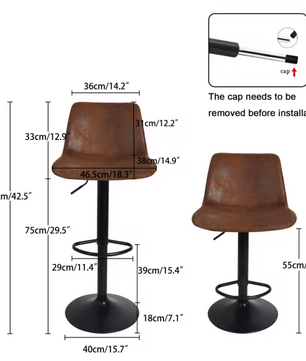 Set van 2 Verstelbare Vintage Barkrukken – Diepbruin – Industrieel Design