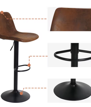 Set van 2 Verstelbare Vintage Barkrukken – Diepbruin – Industrieel Design