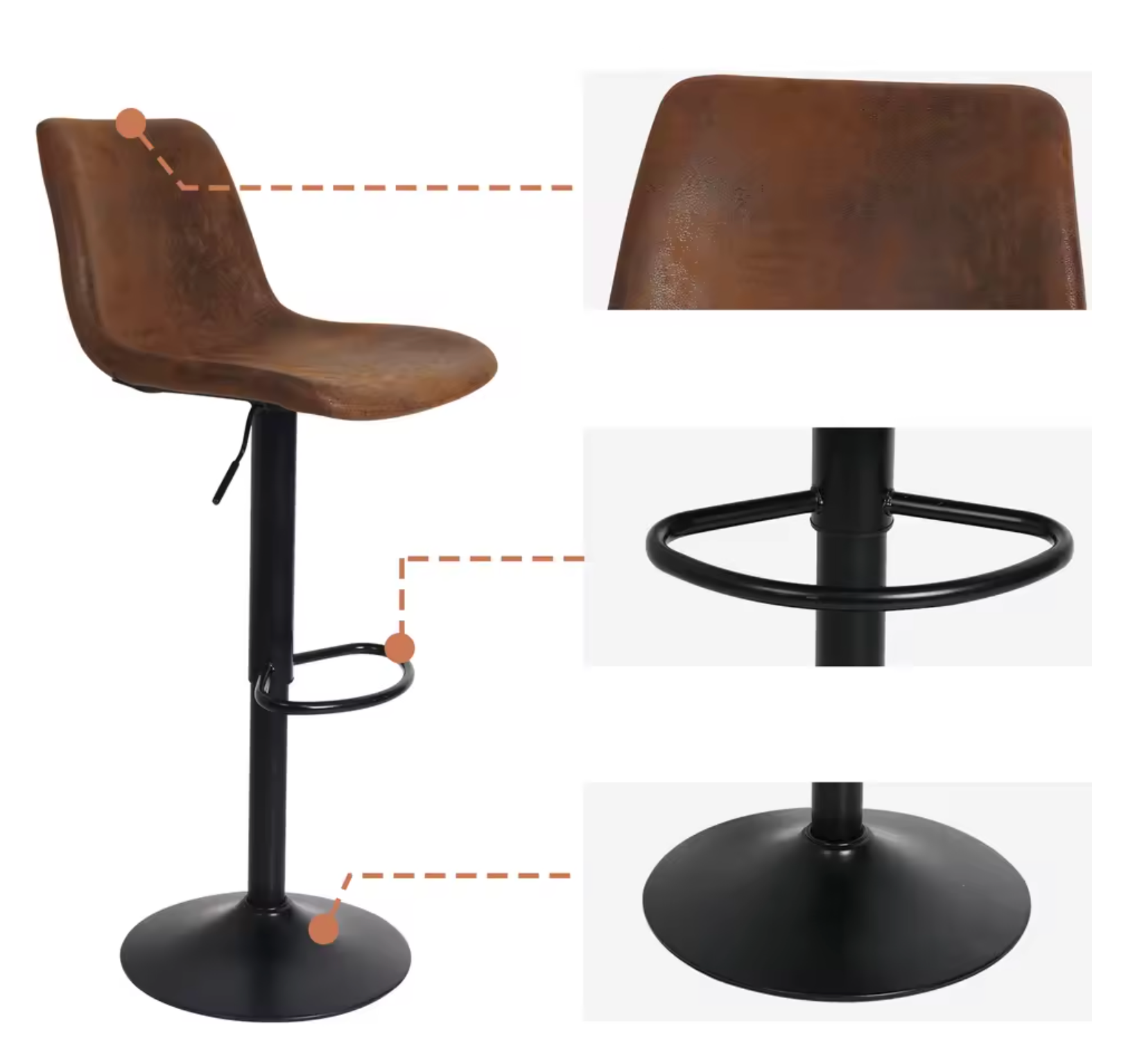 Set van 2 Verstelbare Vintage Barkrukken – Diepbruin – Industrieel Design