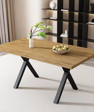Moderne Eettafel met Kruispoten – Eiken Look & Zwart Metaal
