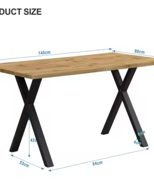 Moderne Eettafel met Kruispoten – Eiken Look & Zwart Metaal