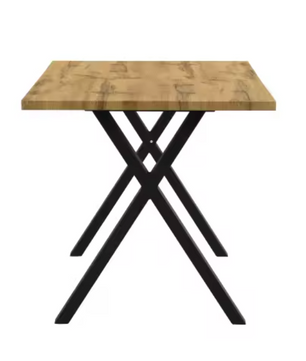 Moderne Eettafel met Kruispoten – Eiken Look & Zwart Metaal
