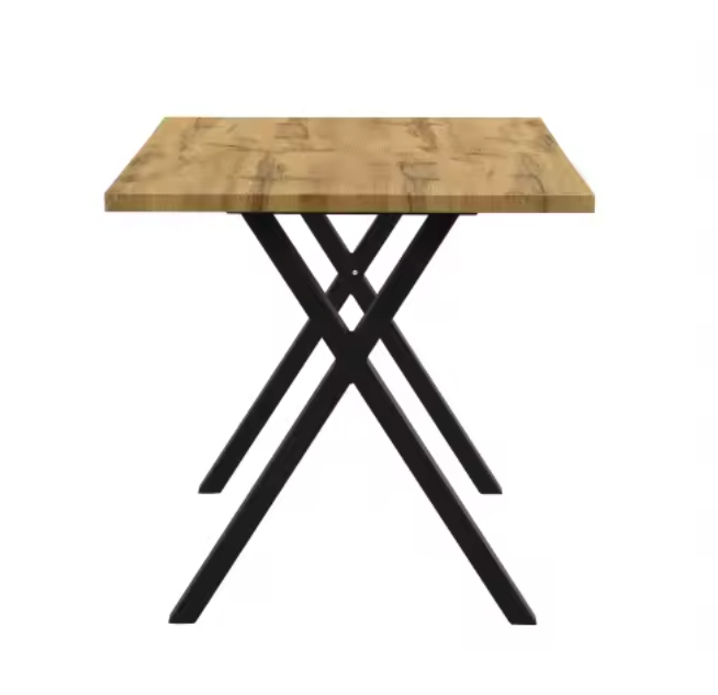 Moderne Eettafel met Kruispoten – Eiken Look & Zwart Metaal