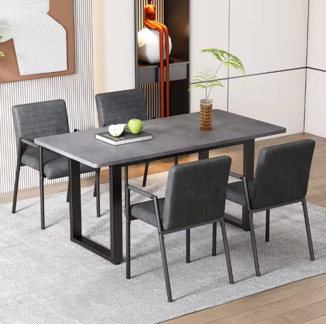 Industriële Eettafel met Stalen Poten – Grijs & Modern Design