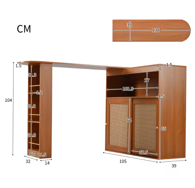 Moderne Bartafel met Opbergruimte – Rotan Deur & Verstelbare Planken