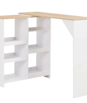 Moderne Bartafel met Afneembare Plank – 138×39×110 cm, Wit en Licht Hout