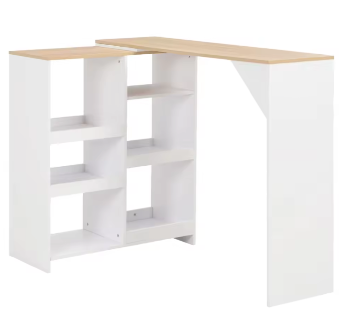 Moderne Bartafel met Afneembare Plank – 138×39×110 cm, Wit en Licht Hout