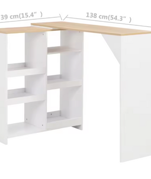 Moderne Bartafel met Afneembare Plank – 138×39×110 cm, Wit en Licht Hout