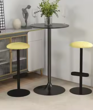 Ronde Scandinavische Bartafel – Zwart Ø60 cm met Marmeren Blad