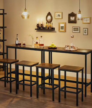 Industriële Bartafelset met 2 Krukken – Hout & Staal, Compact en Ruimtebesparend