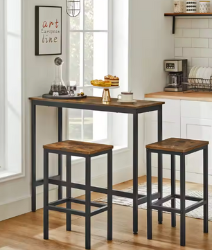 Industriële Bartafelset met 2 Krukken – Hout & Staal, Compact en Ruimtebesparend