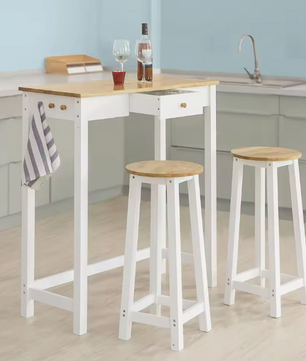 3-delige bartafelset met lade, haken en 2 krukken