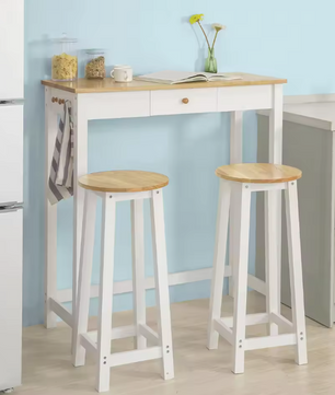 3-delige bartafelset met lade, haken en 2 krukken