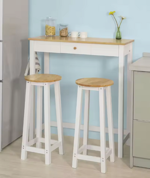 3-delige bartafelset met lade, haken en 2 krukken