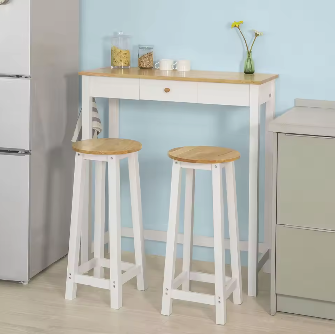 3-delige bartafelset met lade, haken en 2 krukken