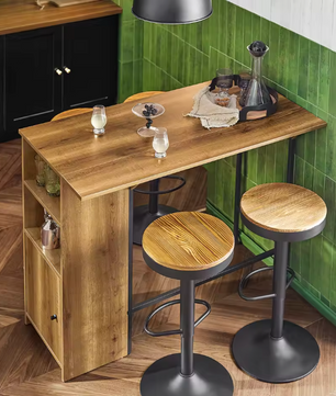 Industriële bartafel met kast, planken en uitklapblad
