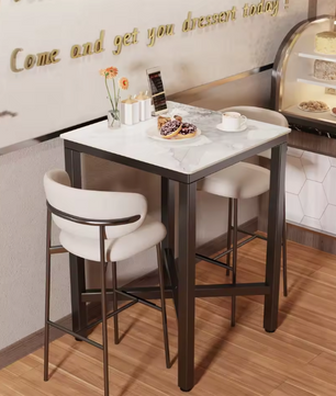 Luxe marmeren bartafel 70x70 cm – met metalen X-frame