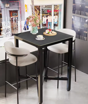 Luxe marmeren bartafel 70x70 cm – met metalen X-frame