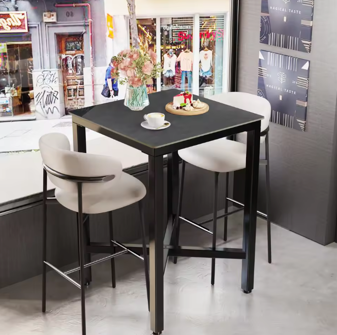Luxe marmeren bartafel 70x70 cm – met metalen X-frame