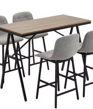 5-delige bartafelset met 4 krukken en stalen frame