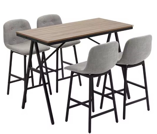 5-delige bartafelset met 4 krukken en stalen frame