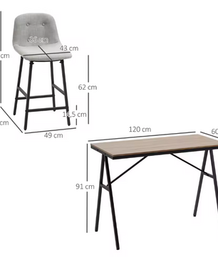 5-delige bartafelset met 4 krukken en stalen frame