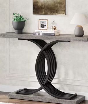 Gouden consoletafel met marmerlook blad en metalen frame