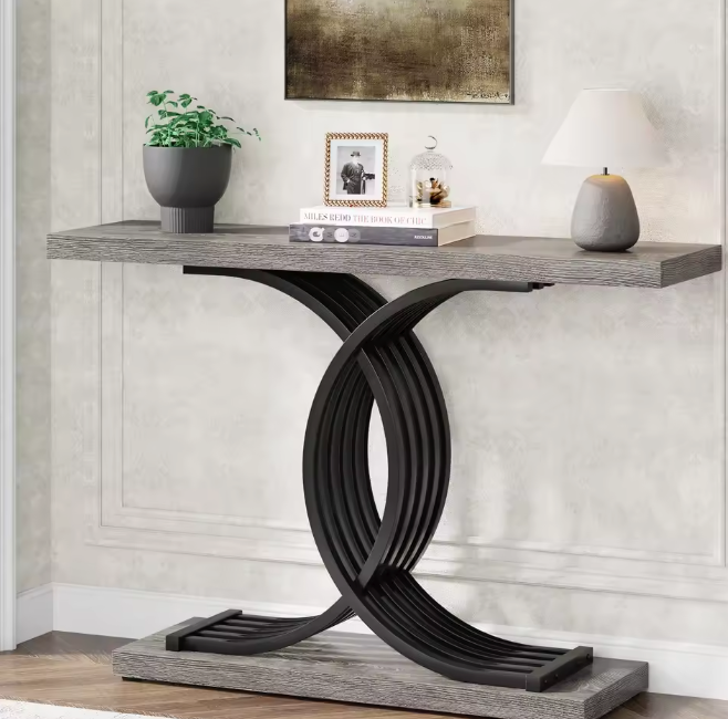 Gouden consoletafel met marmerlook blad en metalen frame