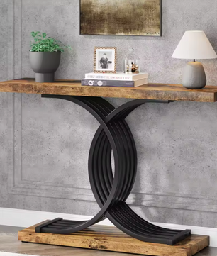 Gouden consoletafel met marmerlook blad en metalen frame