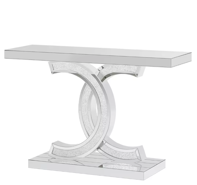 Gouden consoletafel met marmerlook blad en metalen frame