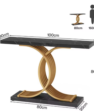 Zwarte Consoletafel met Gouden Frame – Kunstmarmer & Modern Design