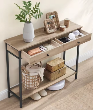 Industriële Consoletafel met 2 Laden – Metaal & Houtlook, 100×30×80 cm