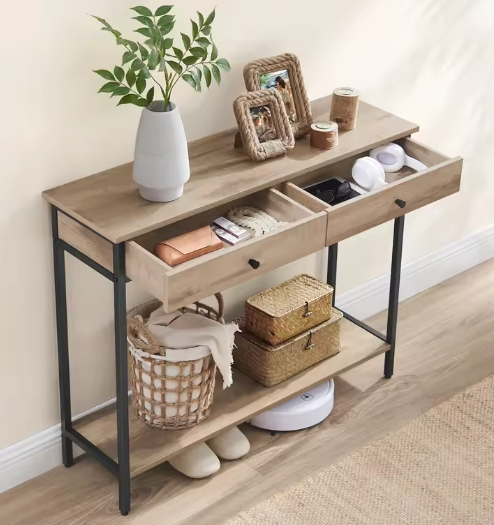 Industriële Consoletafel met 2 Laden – Metaal & Houtlook, 100×30×80 cm