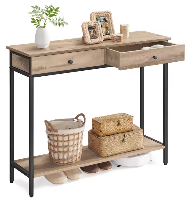 Industriële Consoletafel met 2 Laden – Metaal & Houtlook, 100×30×80 cm