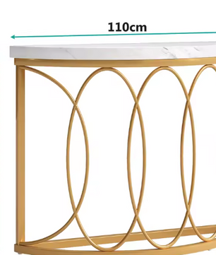 Halfronde Gouden Consoletafel – Marmerlook & Metaal, 110cm