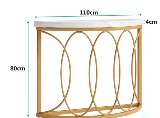 Halfronde Gouden Consoletafel – Marmerlook & Metaal, 110 cm