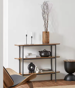 Industriële Consoletafel met 3 Open Vakken – Hout & Metaal, 110 cm