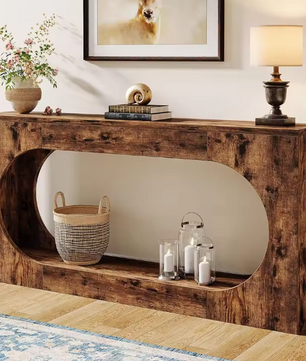 Lange consoletafel 160 cm met 2 planken – rustiek bruin