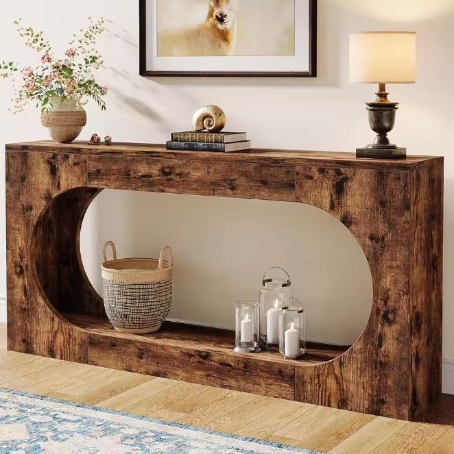 Lange consoletafel 160 cm met 2 planken – rustiek bruin
