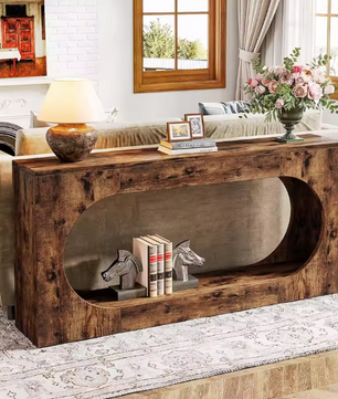 Lange consoletafel 160 cm met 2 planken – rustiek bruin