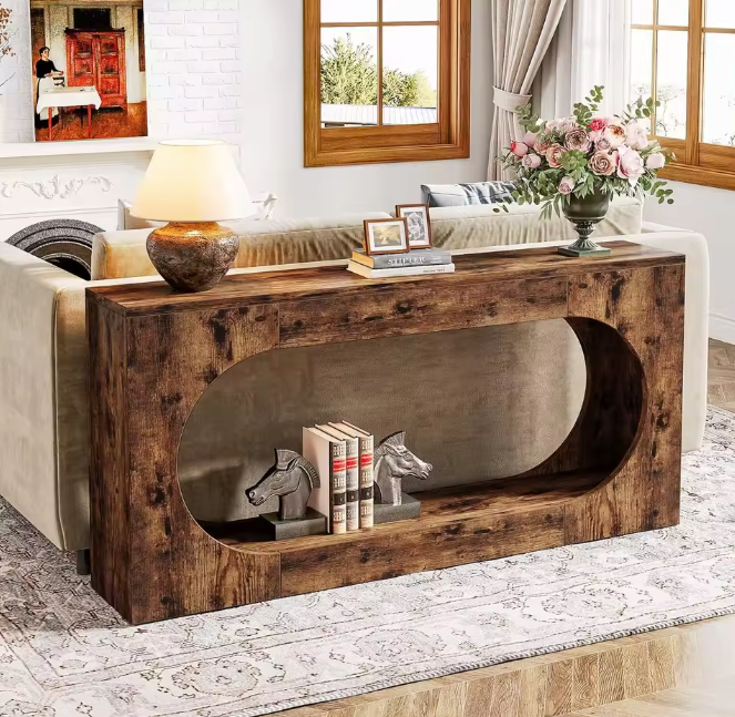 Lange consoletafel 160 cm met 2 planken – rustiek bruin