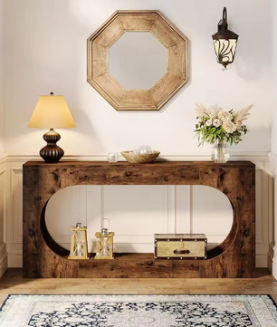 Lange consoletafel 160 cm met 2 planken – rustiek bruin